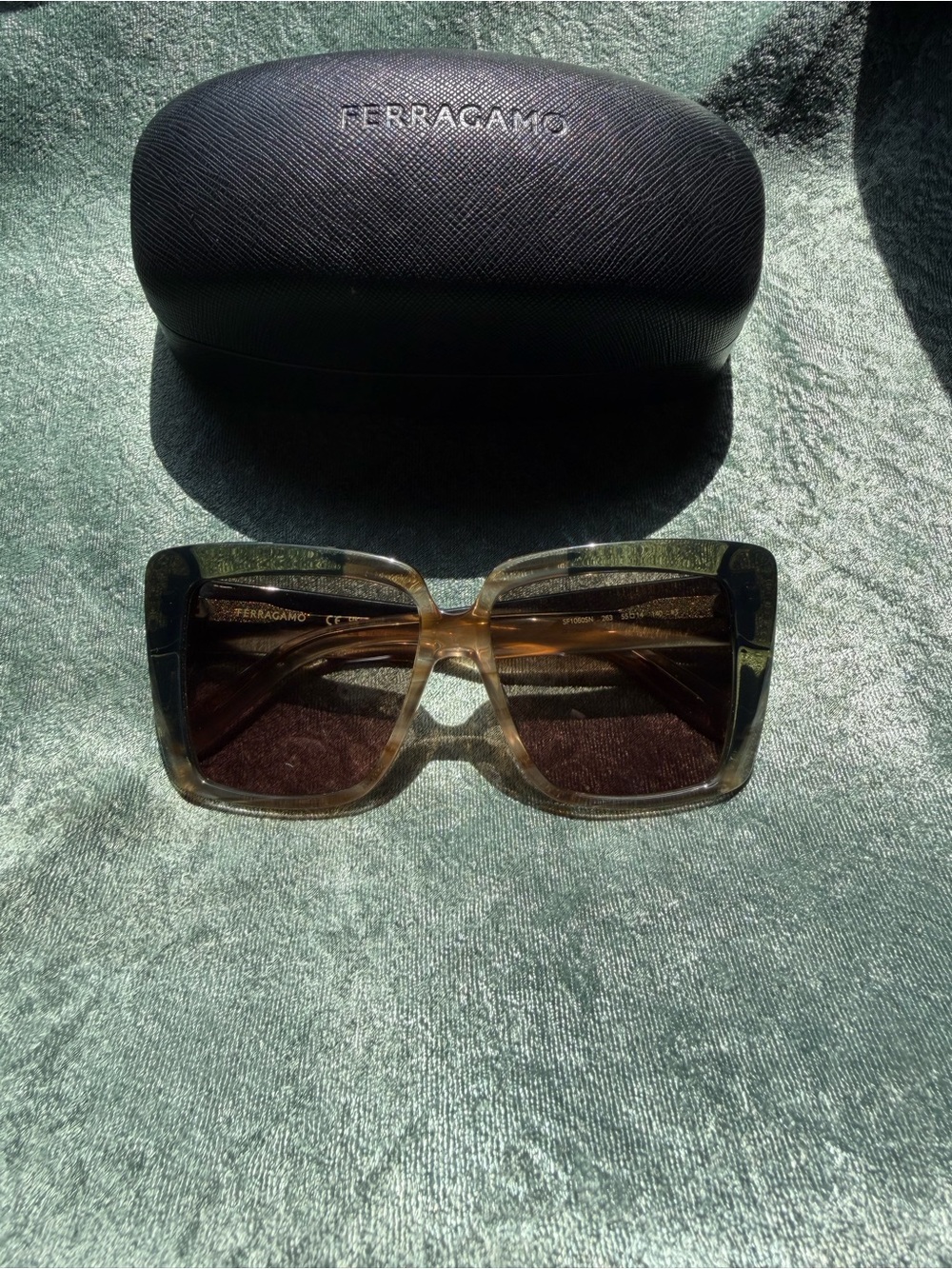 Salvatore Ferragamo Olive Brown Gradient Square Sunglasses